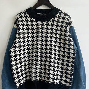 Houndstooth Denim Sleeve Sweater