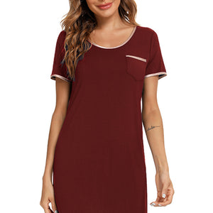 Contrast Trim Pocketed Round Neck Lounge Dress