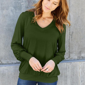 Basic Bae Full Size V-Neck Lantern Sleeve Top