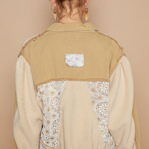 POL Crochet Patch Exposed Seam Button Up Jacket