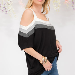 Celeste Full Size Striped Cold Shoulder Top