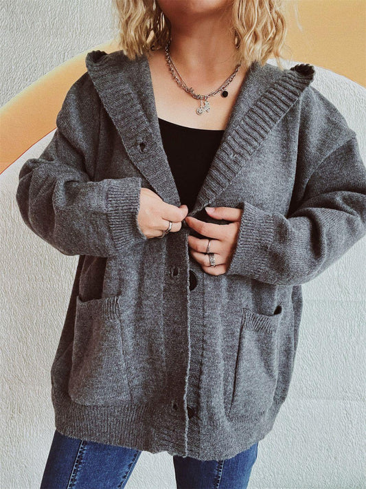 Dropped Shoulder Long Sleeve Hooded Cardigan