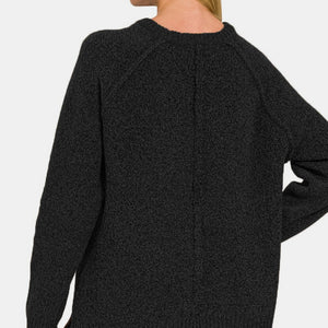 Zenana Side Slit Raglan Sleeve Sweater