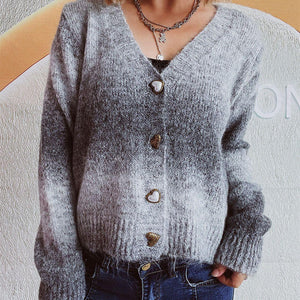 Gradient Heart Shape Button V-Neck Cardigan