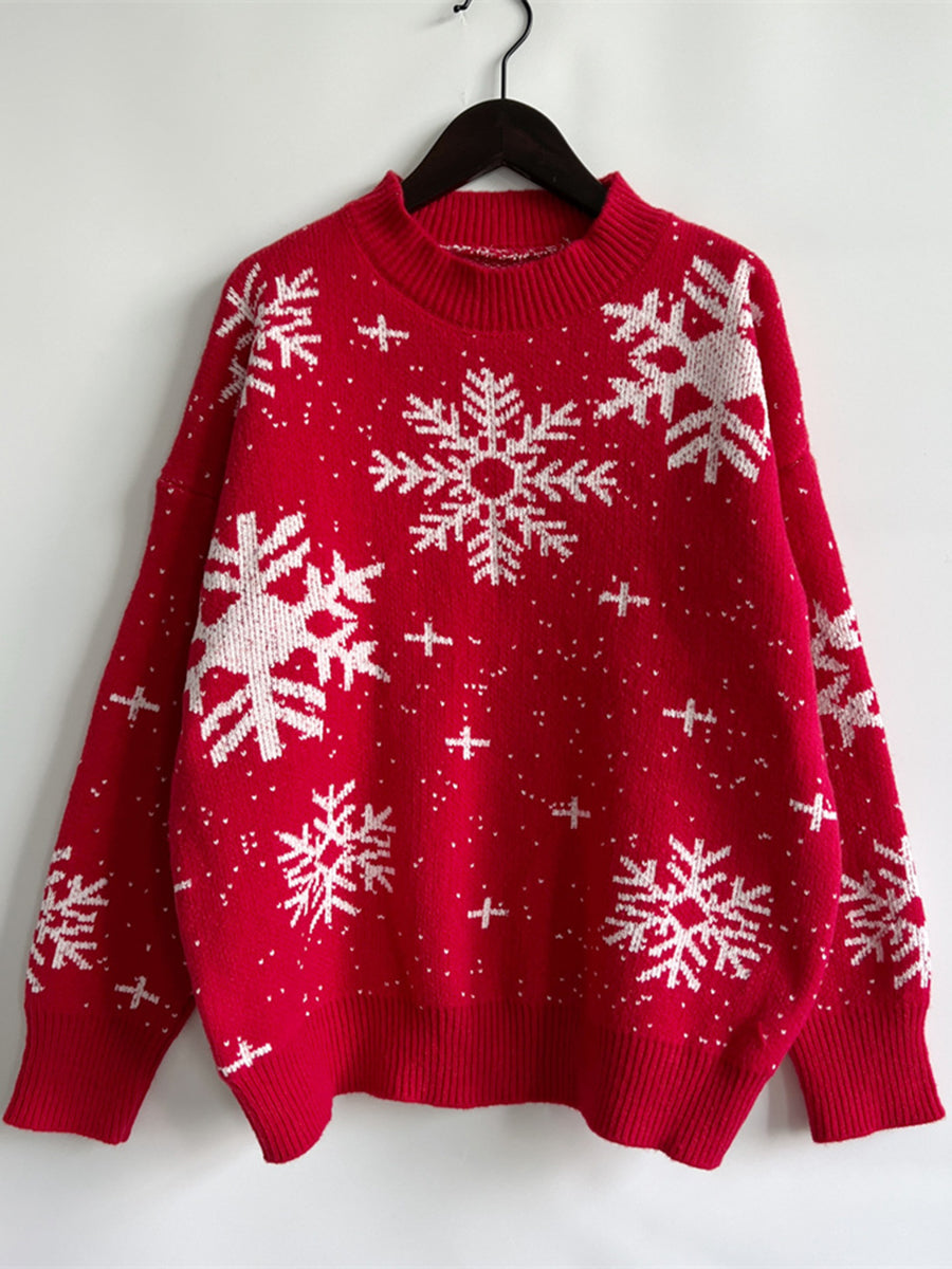 Snowflake Pattern Dropped Shoulder Sweater