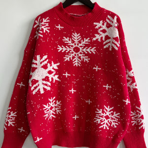 Snowflake Pattern Dropped Shoulder Sweater