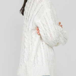 Openwork Round Sleeve Cable-Knit Sweater