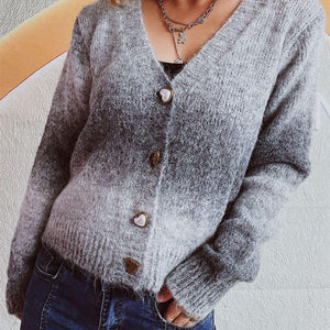 Gradient Heart Shape Button V-Neck Cardigan