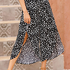 Perfee Slit Polka Dot Wide Leg Pants