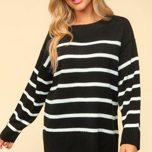 Haptics Full Size Striped Contrast Side Slit Sweater