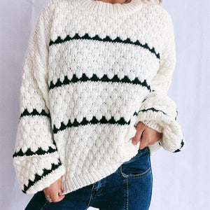 Contrast Stripes Round Neck Long Sleeve Sweater