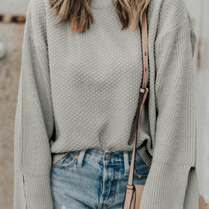 Textured Round Neck Long Sleeve Sweater