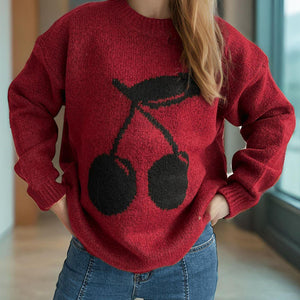 Cherry Round Neck Long Sleeve Sweater