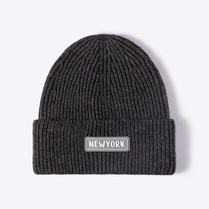 NEWYORK Patch Rib-Knit Cuffed Beanie