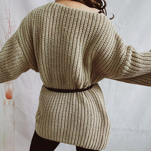 Boat Neck Long Sleeve Sweater with Belt