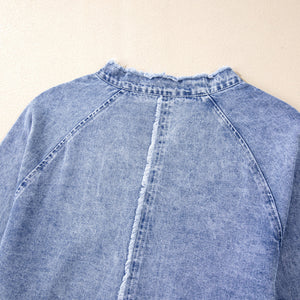 Raw Hem Button Down Long Sleeve Denim Dress