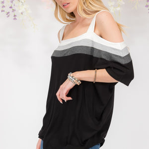 Celeste Full Size Striped Cold Shoulder Top