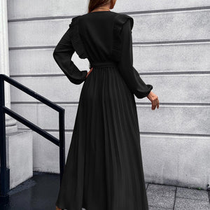 Pleated Surplice Tie Waist Maxi Dress