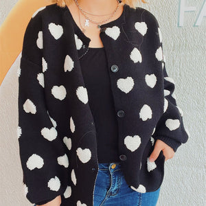 Heart Button Up Long Sleeve Cardigan