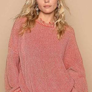 POL Distressed Washed Drop Shoulder Sweater