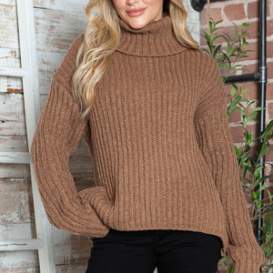 Turtleneck Dropped Shoulder  Pullover Sweater