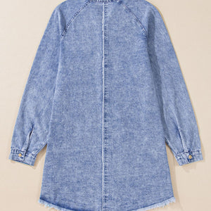 Raw Hem Button Down Long Sleeve Denim Dress