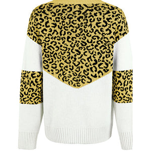 Leopard V-Neck Dropped Shoulder Sweater