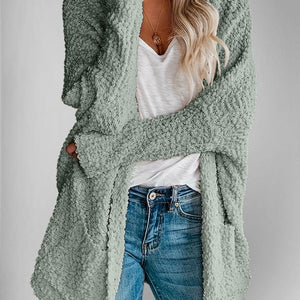 Double Take Pocketed Open Front Long Sleeve Cardigan