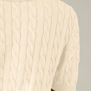 Cable-Knit Collared Neck Half Sleeve Sweater