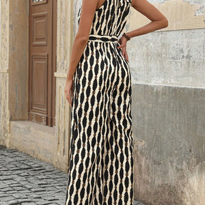 Tied Printed Grecian Neck Jumpsuit