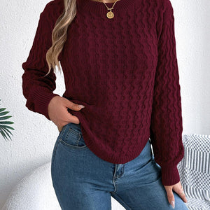 Asymmetric Hem Round Neck Long Sleeve Sweater