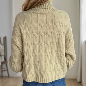 Cable-Knit Turtleneck Long Sleeve Sweater