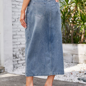 Slit Midi Denim Skirt with Pockets