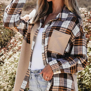 Pocketed Plaid Collared Neck Dropped Shoulder Shacket