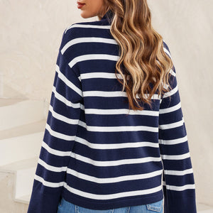 Striped Slit Drop Shoulder Sweater