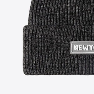 NEWYORK Patch Rib-Knit Cuffed Beanie