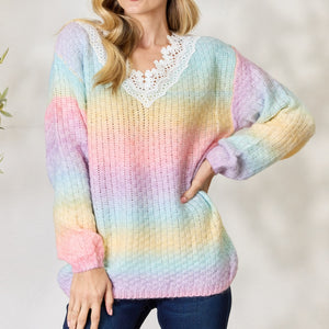 BiBi Rainbow Gradient Crochet Deetail Sweater