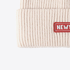 NEWYORK Patch Rib-Knit Cuffed Beanie