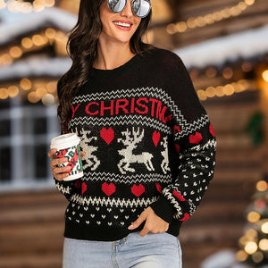 Perfee Christmas Element Round Neck Sweater