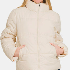 Zenana Zip Up Turtleneck Puffer Jacket with Pockets