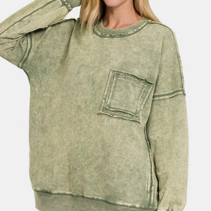 Zenana Exposed Seam Round Neck Dropped Shoulder Sweatshirt