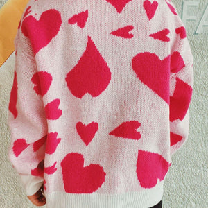 Heart Round Neck Long Sleeve Sweater