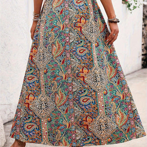 Slit Printed Elastic Waist Skirt