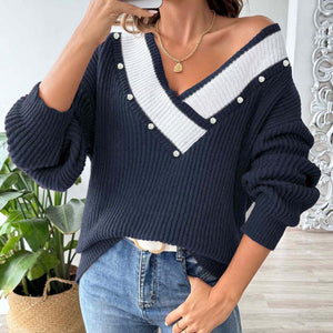 Contrast Trim Dropped Shoulder Long Sleeve Sweater