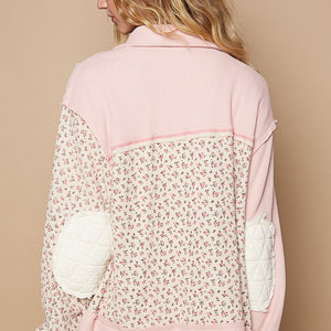 POL Floral Exposed Seam Button Up Quilted Jacket