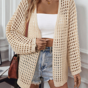 Openwork Open Front Long Sleeve Cardigan