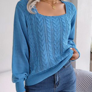 Cable-Knit Square Neck Long Sleeve Sweater