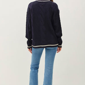 Be Cool Contrast Trim Cable-Knit V-Neck Cardigan