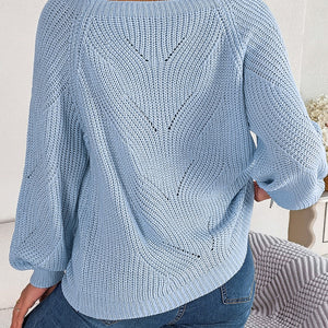 Openwork Buttoned Square Neck Sweater