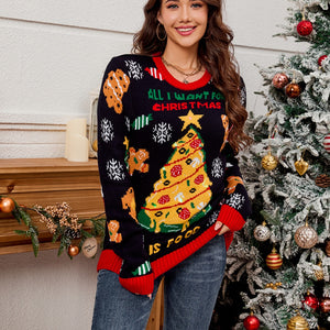 Christmas Element Round Neck Long Sleeve Sweater